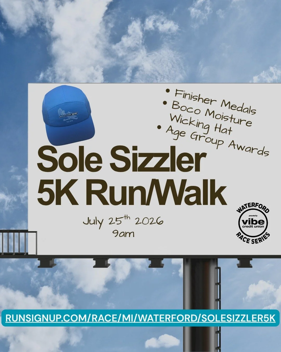 This is your sign.... 

Register for the last race of the Waterford Race Series presented by Vibe Credit Union . This one is guaranteed to have your heart rate elevated and panting at the finish! The first 200 registrations get a Boco Fully Sublimate