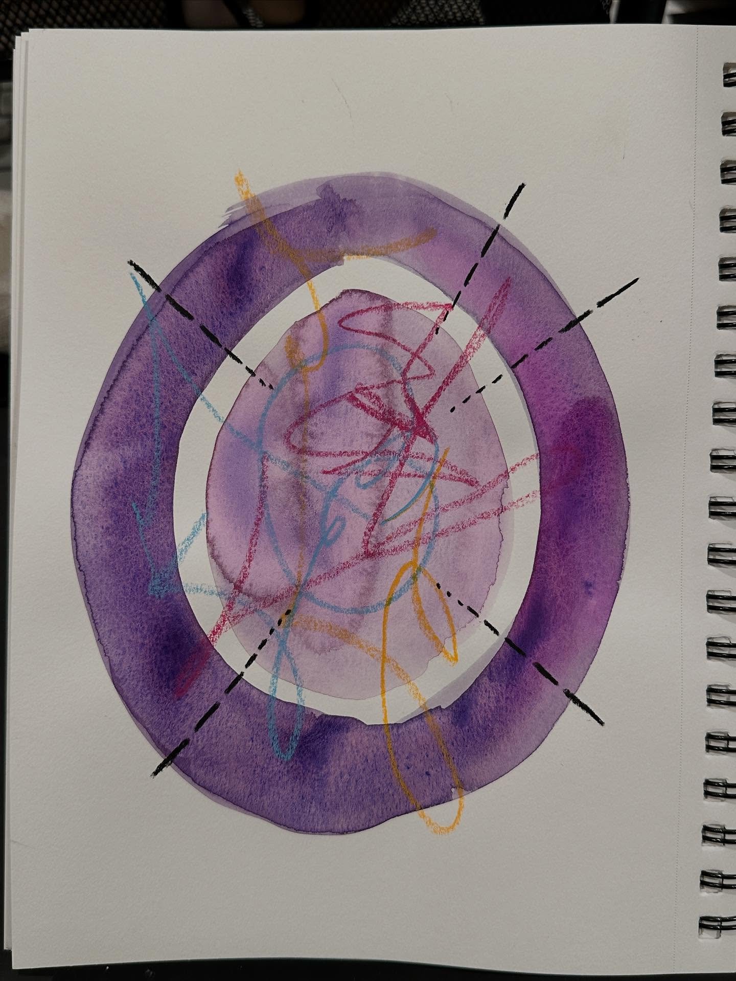 Day 3 of Depicting my day with colors and lines&rdquo;: I just got back from a 3-hour taiko practice.  Taiko is Japanese drumming and it&rsquo;s a new passion of mine! Purple represents harmony to me.  With the taiko community, I feel safe and seen. 