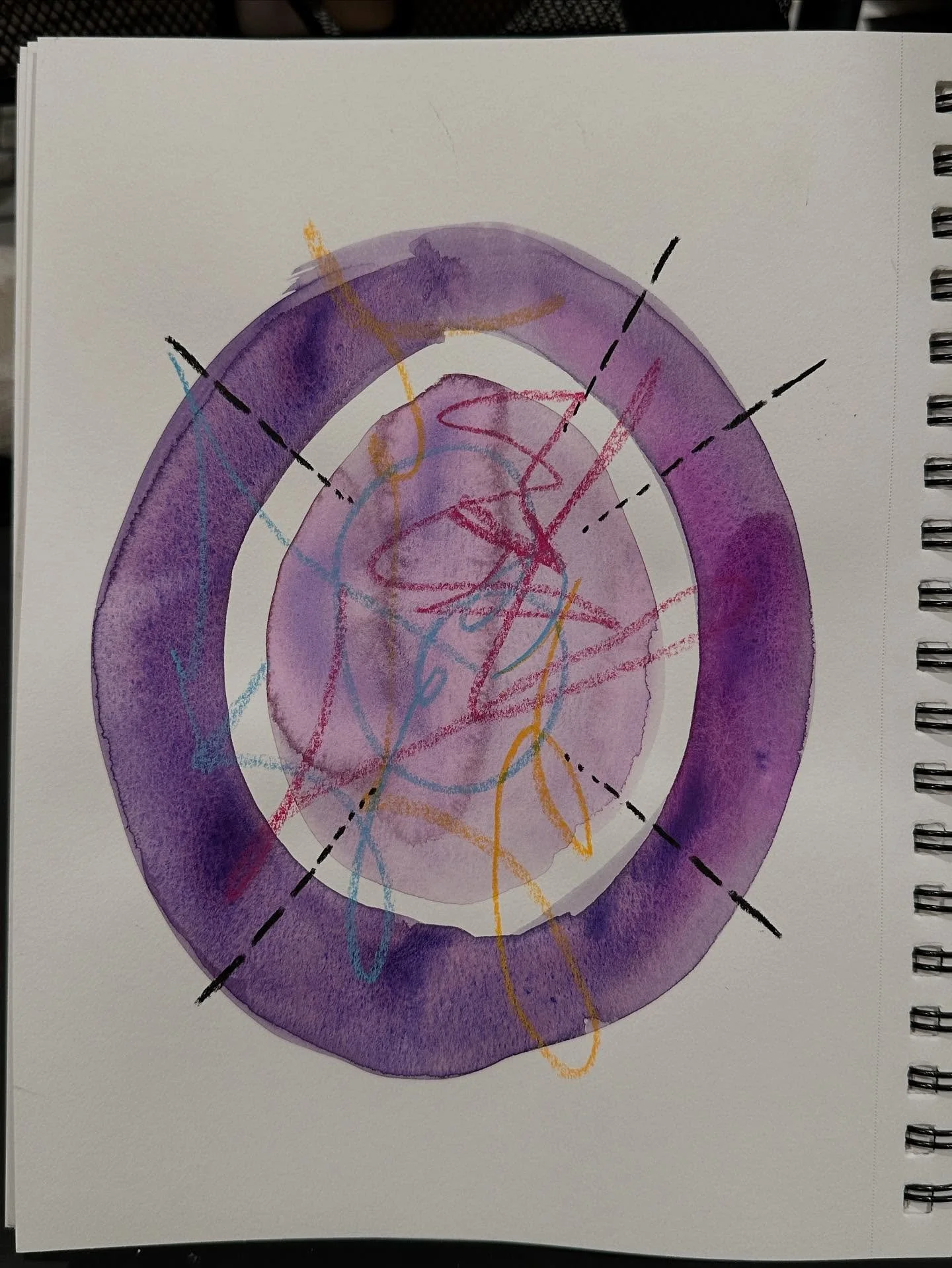 Day 3 of Depicting my day with colors and lines&rdquo;: I just got back from a 3-hour taiko practice.  Taiko is Japanese drumming and it&rsquo;s a new passion of mine! Purple represents harmony to me.  With the taiko community, I feel safe and seen. 