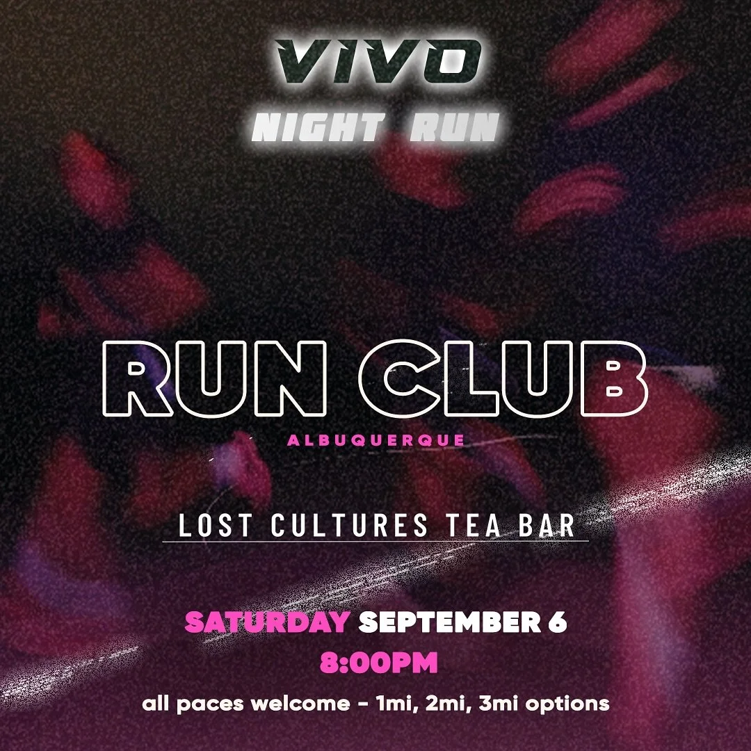 This weekend we have a special night run in collaboration with @vivo.collective. 

VIVO was founded by Run Club ABQ leader @aaallonzo . More than just clothing, it&rsquo;s a community and a movement. Blurring the lines between endurance, art, fitness