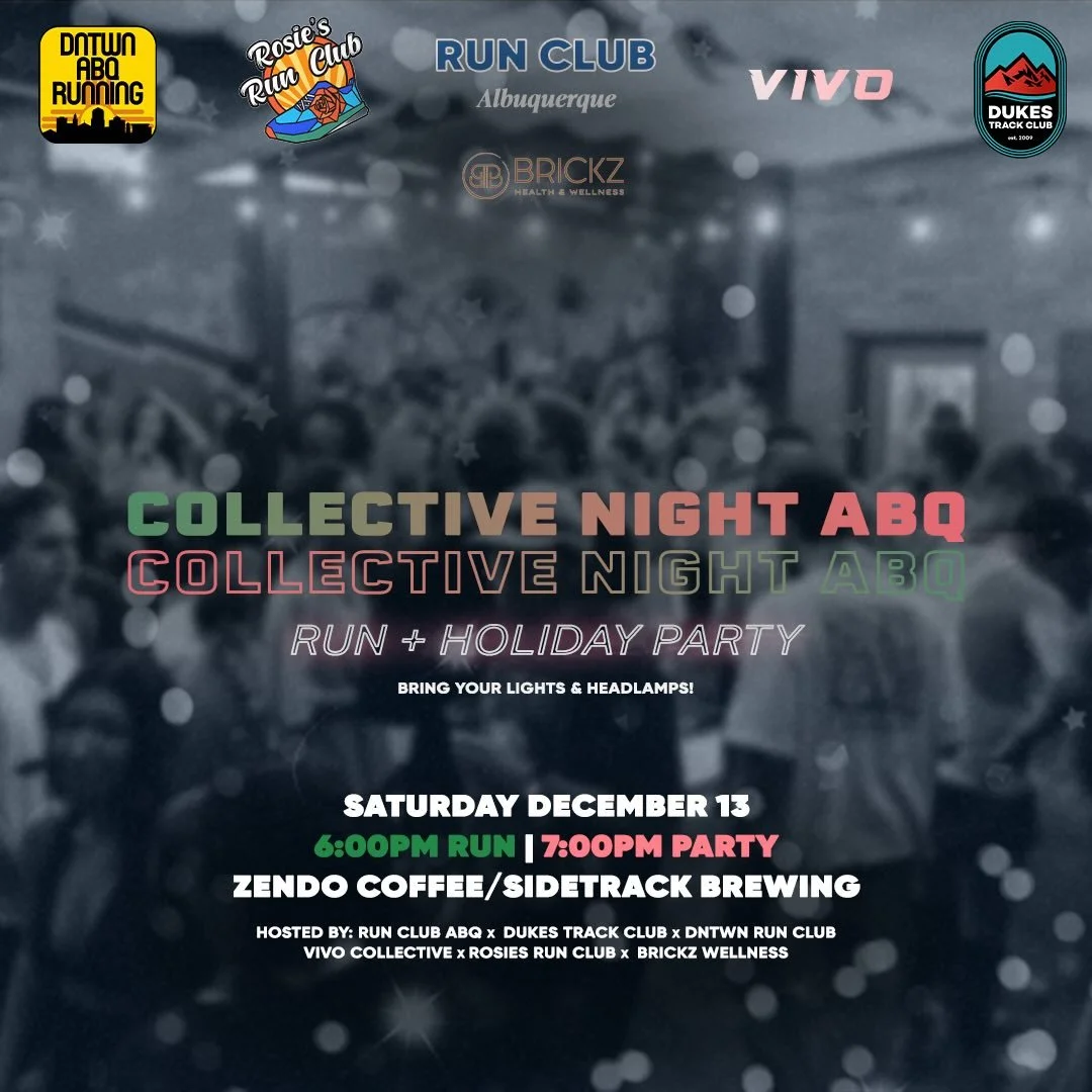 We&rsquo;re back! 🎄 The ABQ Running Collective is coming back this Saturday night for a festive holiday run followed by a holiday party with drinks from @zendocoffee &amp; @sidetrackbrewing, and food pop up by @sentliabq 😍

Let&rsquo;s end the year