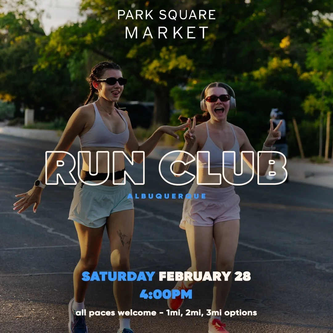 Meet us at @parksquaremarketabq this Saturday at 4PM for a run followed by a hang out with all of the great food &amp; drink options park square has to offer ☀️⚡️