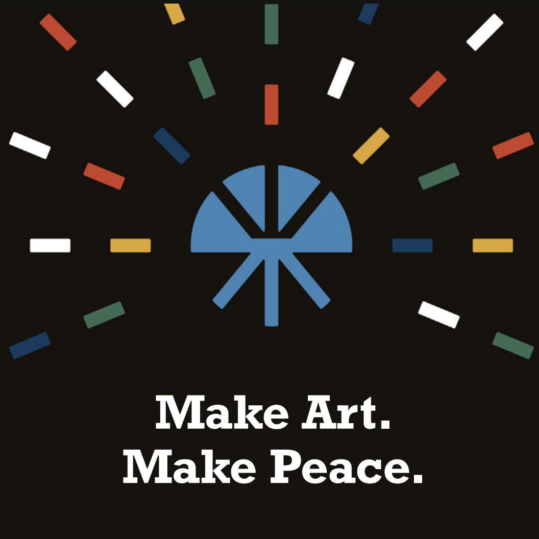 A clock with colorful, scattered marks on a black background, and the text 'Make Art. Make Peace.' in white below the clock.