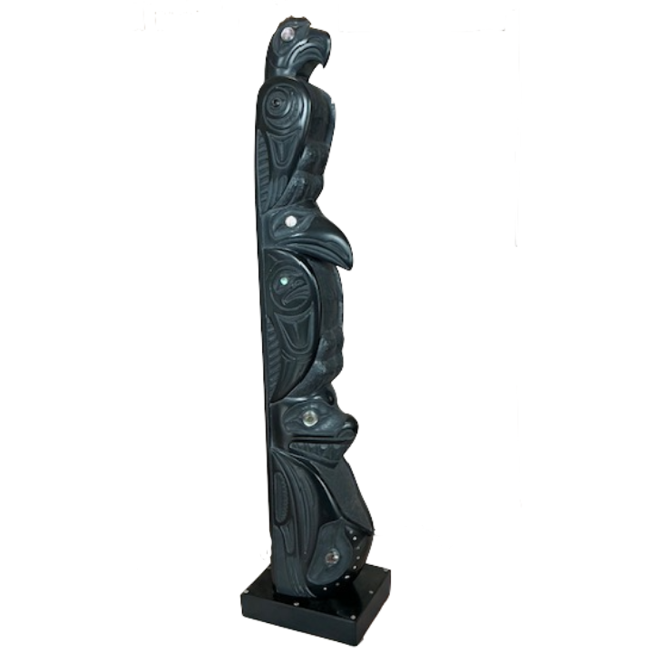 Myles Edgars, Eagle Raven Totem Pole, Argillite, 2014, 15"h