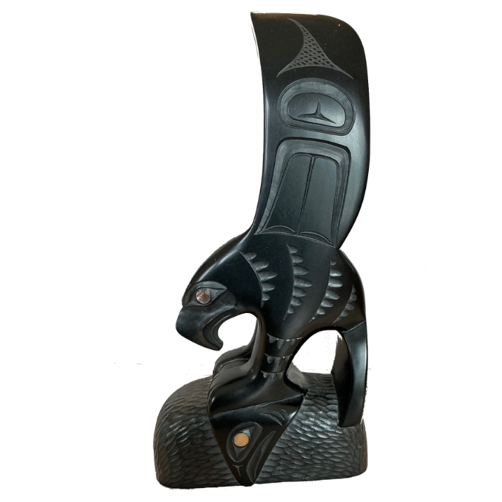 Glen Pollard, Eagle Haida & Salmon, Argillite, 1998, 7"h