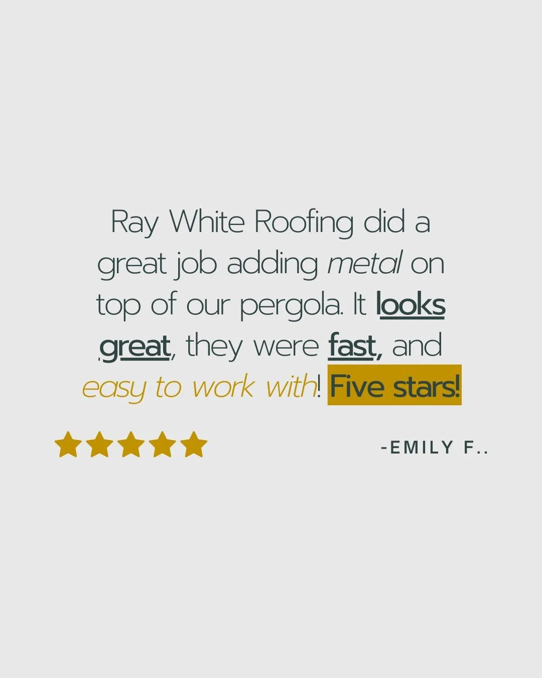 &quot;Ray White Roofing did a great job adding metal on top of our pergola. It looks great, they were fast, and easy to work with! Five stars!&quot; - Emily F.

Did you know we are skilled in metal roofing as well? 

 #utahroofer #RayWhiteRoofing #Ro