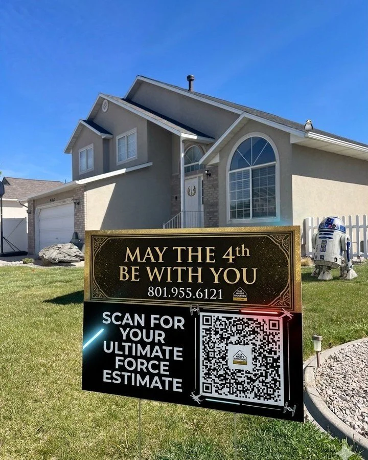May the 4th be with your roof! We&rsquo;re here to help you defend your home from the dark side of leaks. Call the number on the sign or scan the QR code for your own "Force Estimate."
#MayThe4th #StarWars #JediReady #RayWhiteRoofing #RoofF