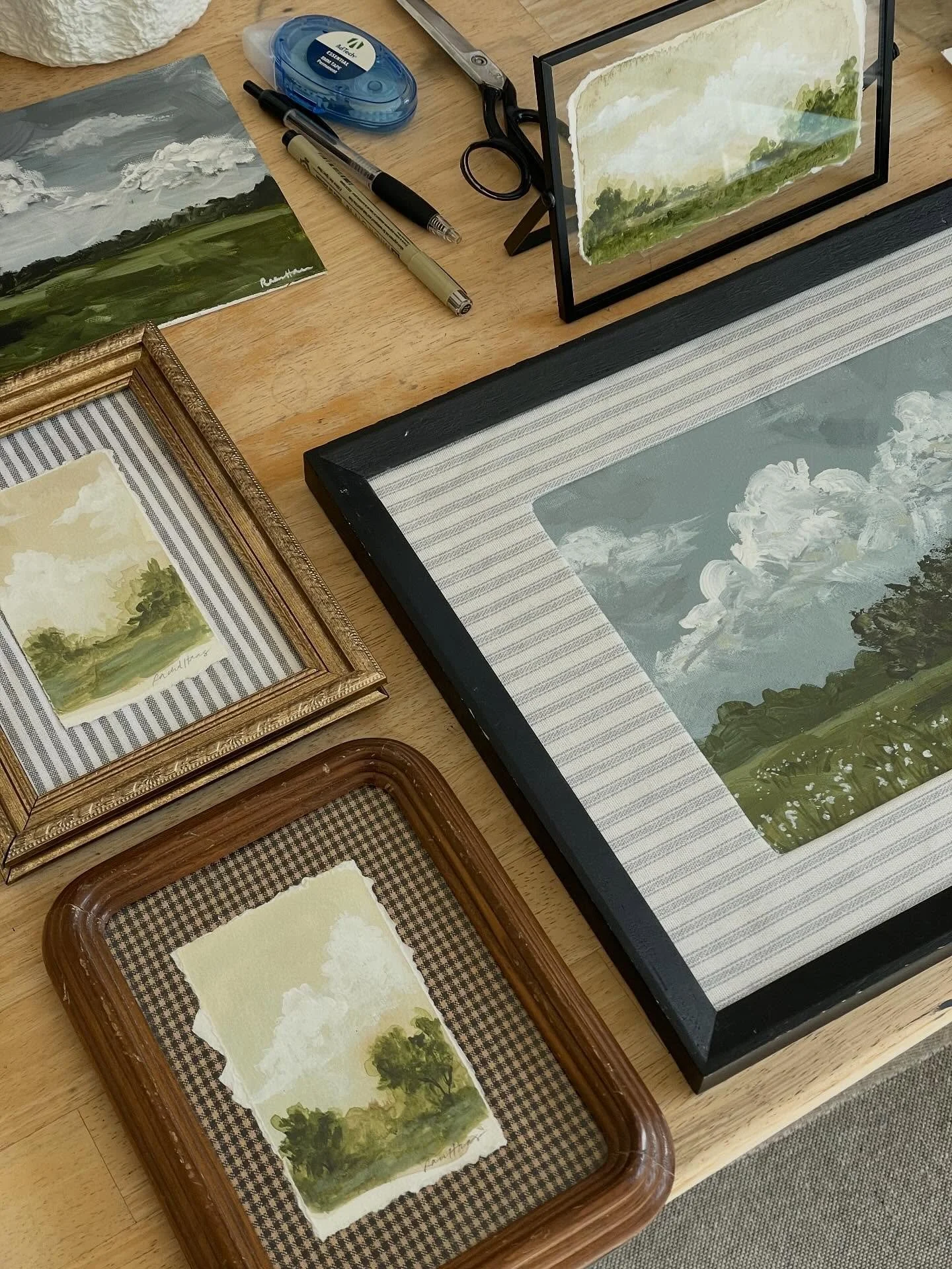 There&rsquo;s something about painting tiny landscapes that slows everything down.
Each one holds a moment&mdash;clouds rolling in, light hitting the trees just right.
I&rsquo;ve been loving creating these peaceful little scenes lately 🤍