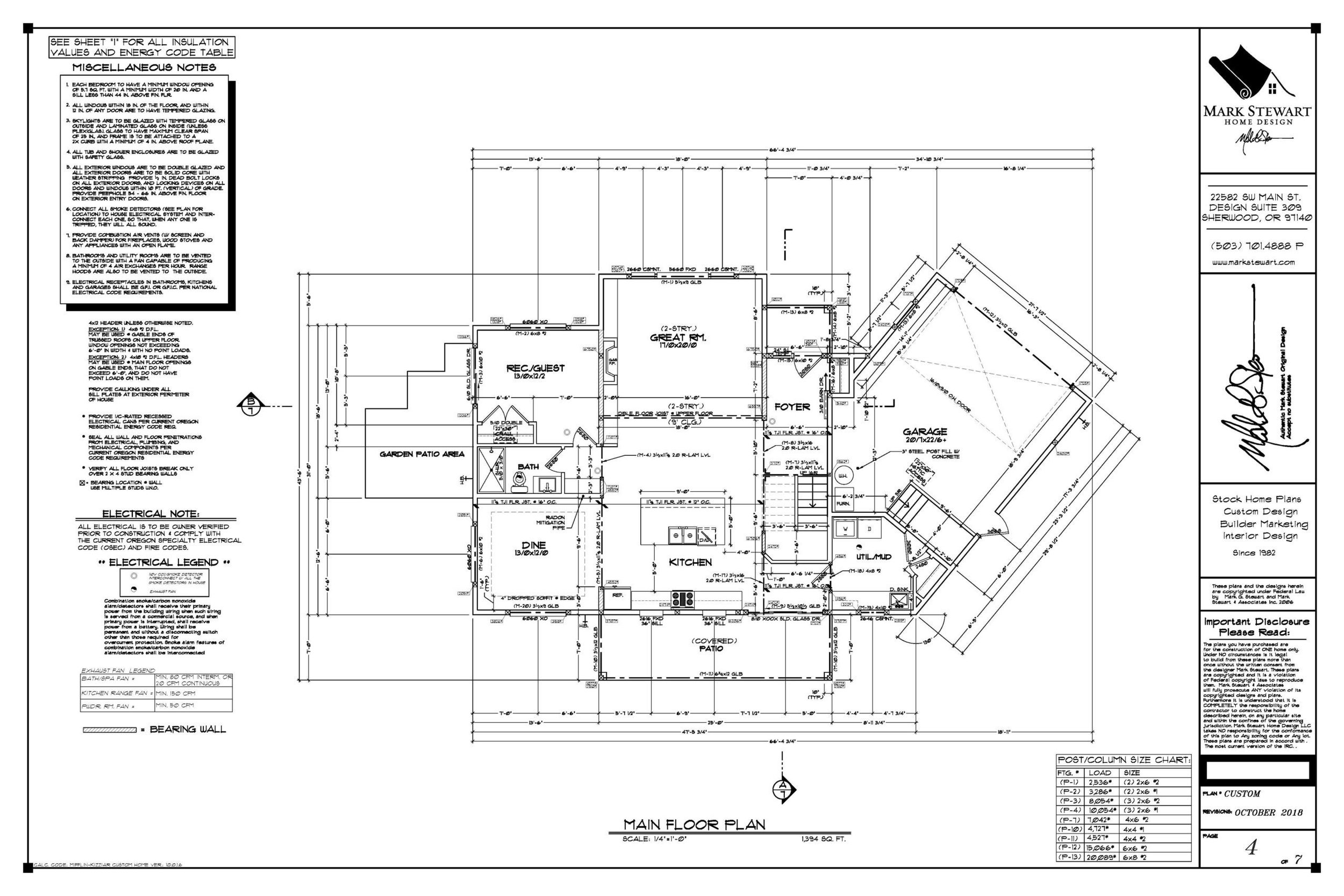 A detailed architectural blueprint or floor plan of a house, including labeled rooms, dimensions, and construction notes.