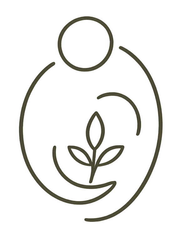 Minimalist line drawing of a person with a plant inside their torso, symbolizing care or growth.