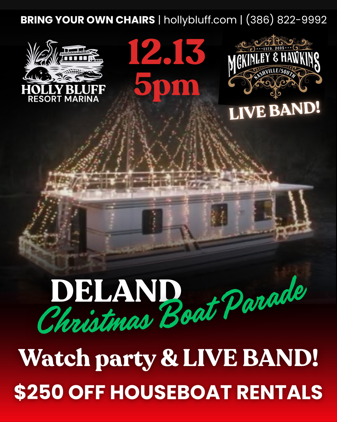 Watch Party and Live Band: DeLand Christmas Boat Parade