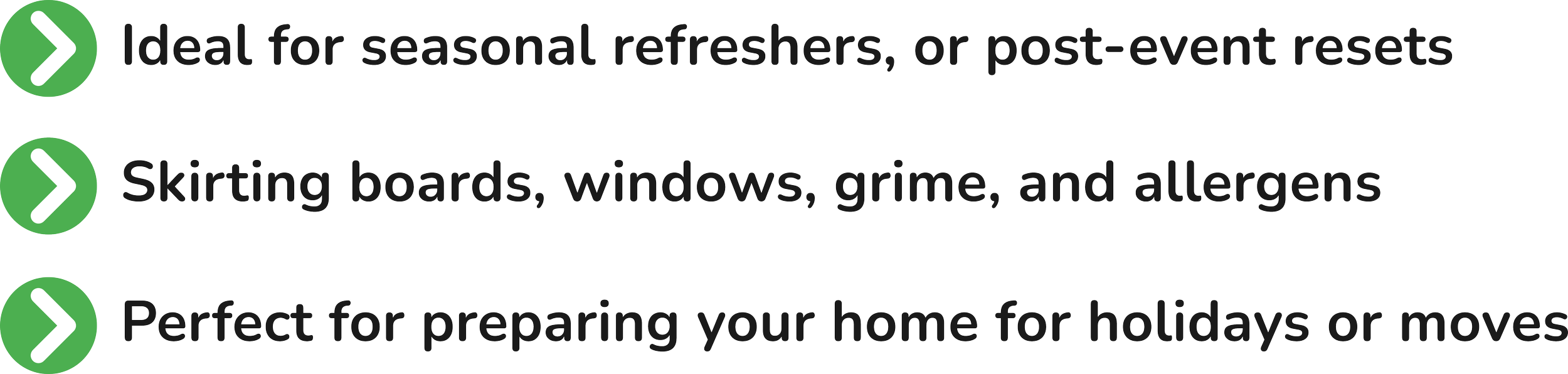 Text with three green icons, each with a white arrow, and descriptions about household items and uses.