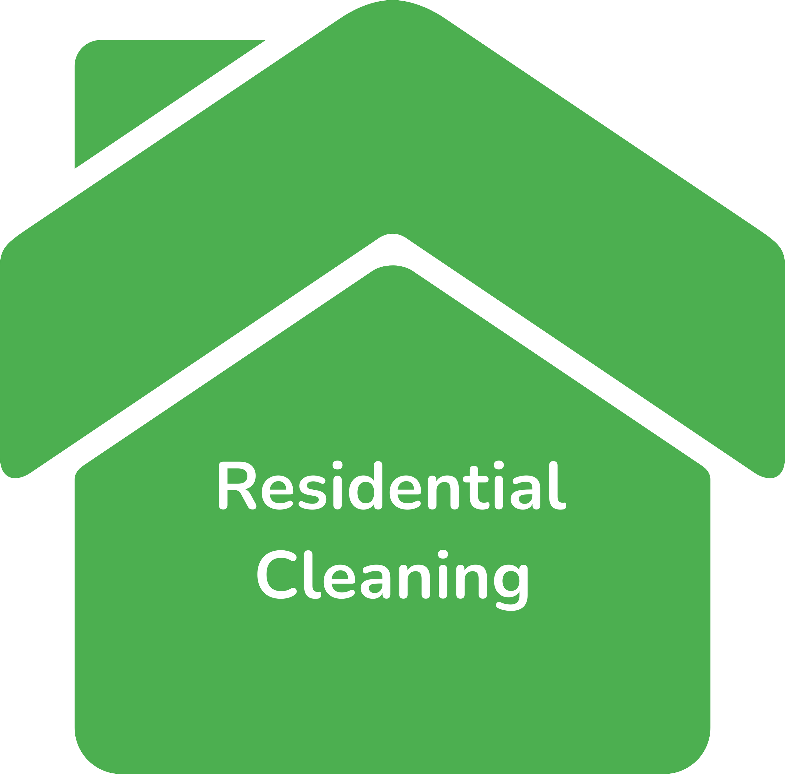 Green NSD Shine Residential Cleaning logo with house shapes layered and the words 'Residential Cleaning' in the center.