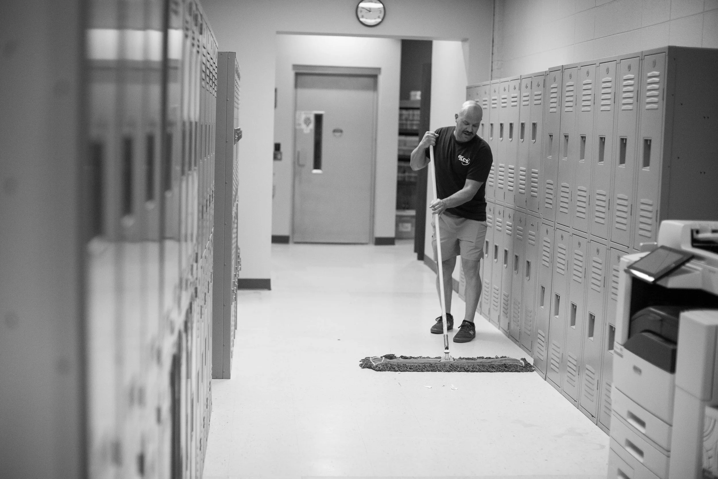 Janitorial sweep school cleaning