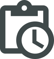 Icon of a calendar with a clock in front of it.