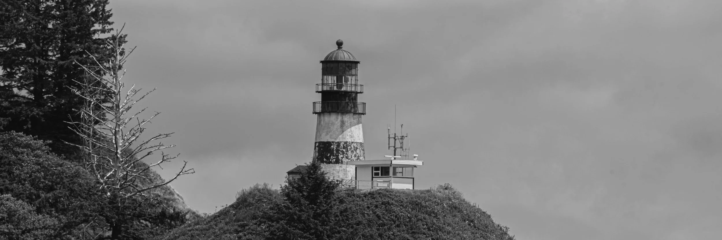 Cape Disappointment lighthouse in black and white 'Patient Protector'.jpg