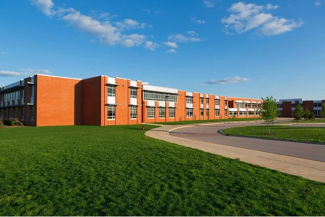 Modern school campus with structured landscape design in Midland, TX
