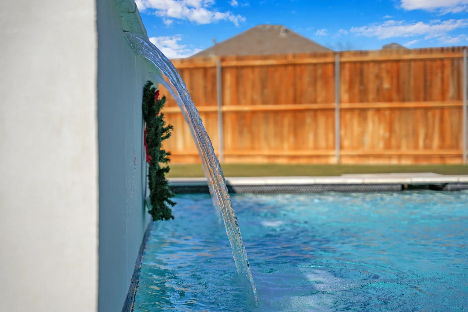 Close-up of a water feature detail as part of a landscape design project in Odessa, TX
