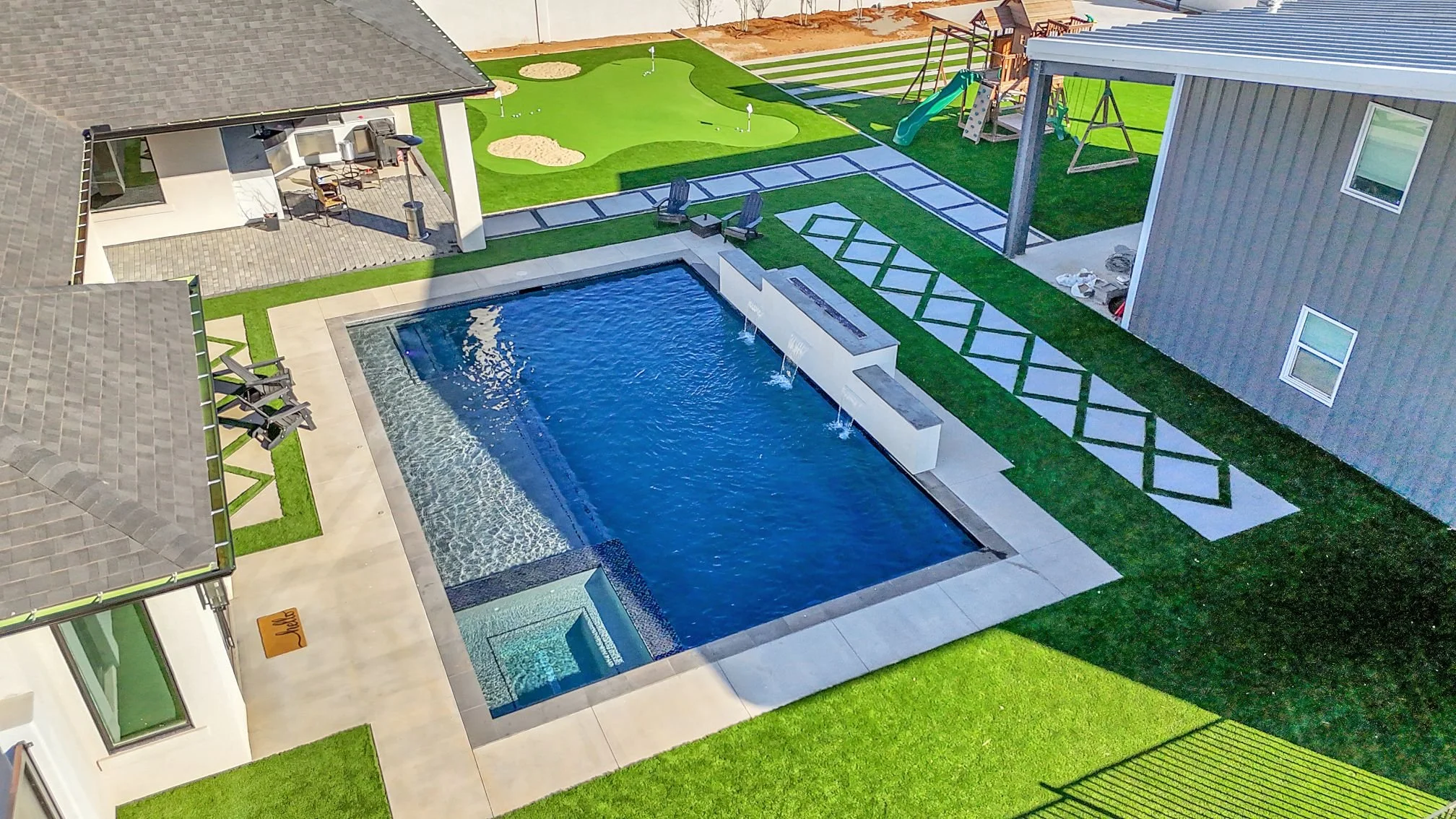 Custom pool and landscape design highlighting outdoor living space in Odessa, TX