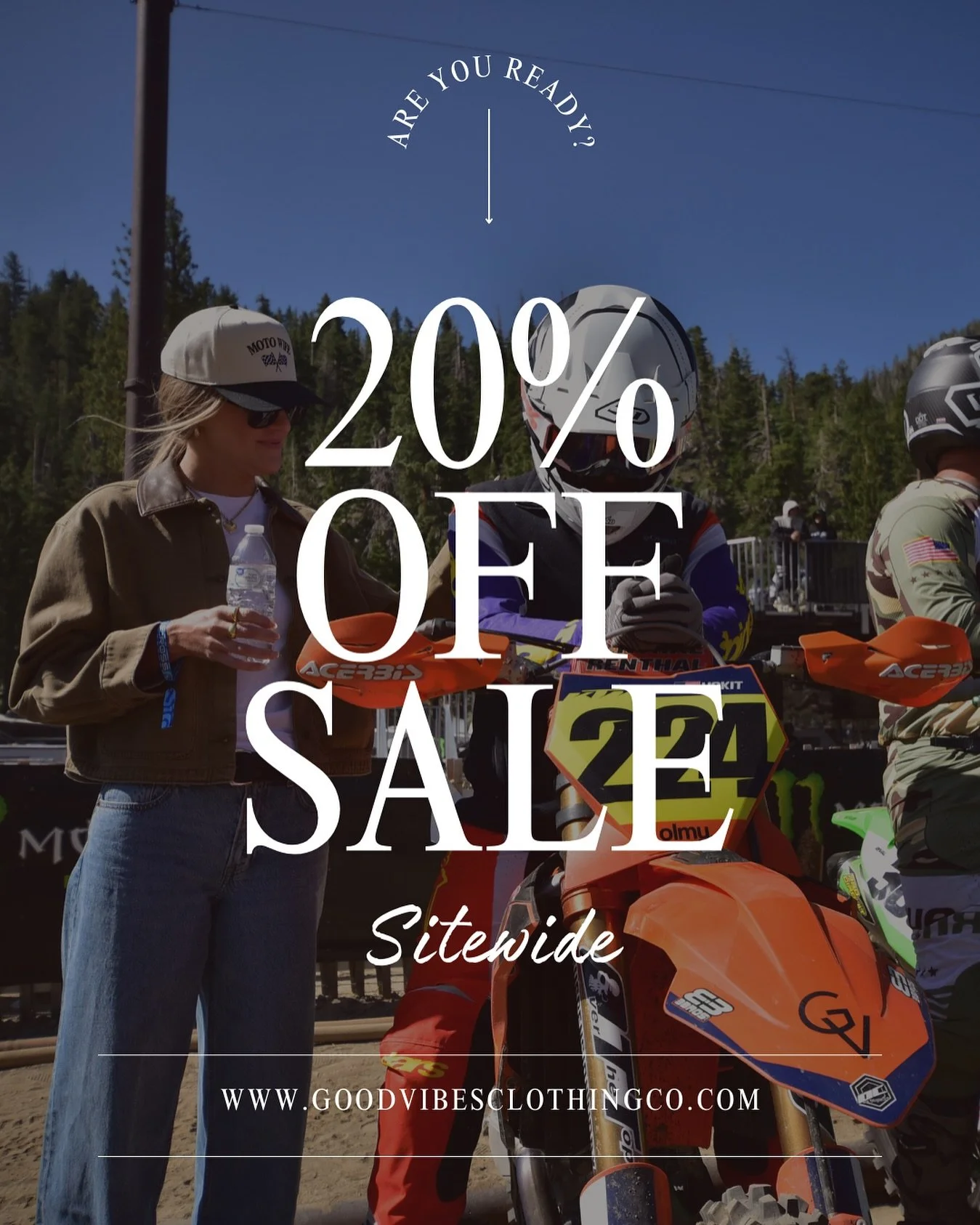 20% off the entire site- all weekend!

This is your chance to snag the products you have been eyeing 👀

Sale lasts until Monday. Cannot be combined with other offers! Let&rsquo;s get you in some Good Vibes merch 🤙🏼

#sale #motocross #motocrosslife