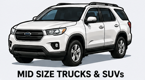 Illustration of a white mid-size SUV with text 'Mid Size Trucks & SUVs' at the bottom.