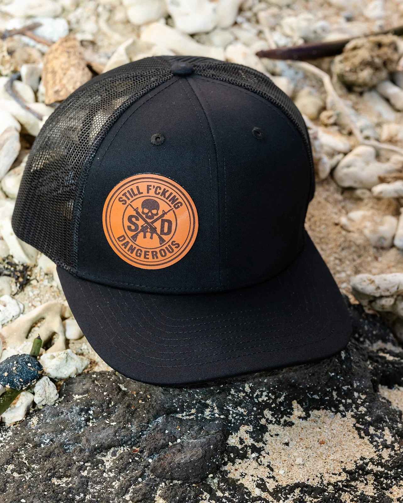 SFD Black Trucker Hat – Leather Patch Edition