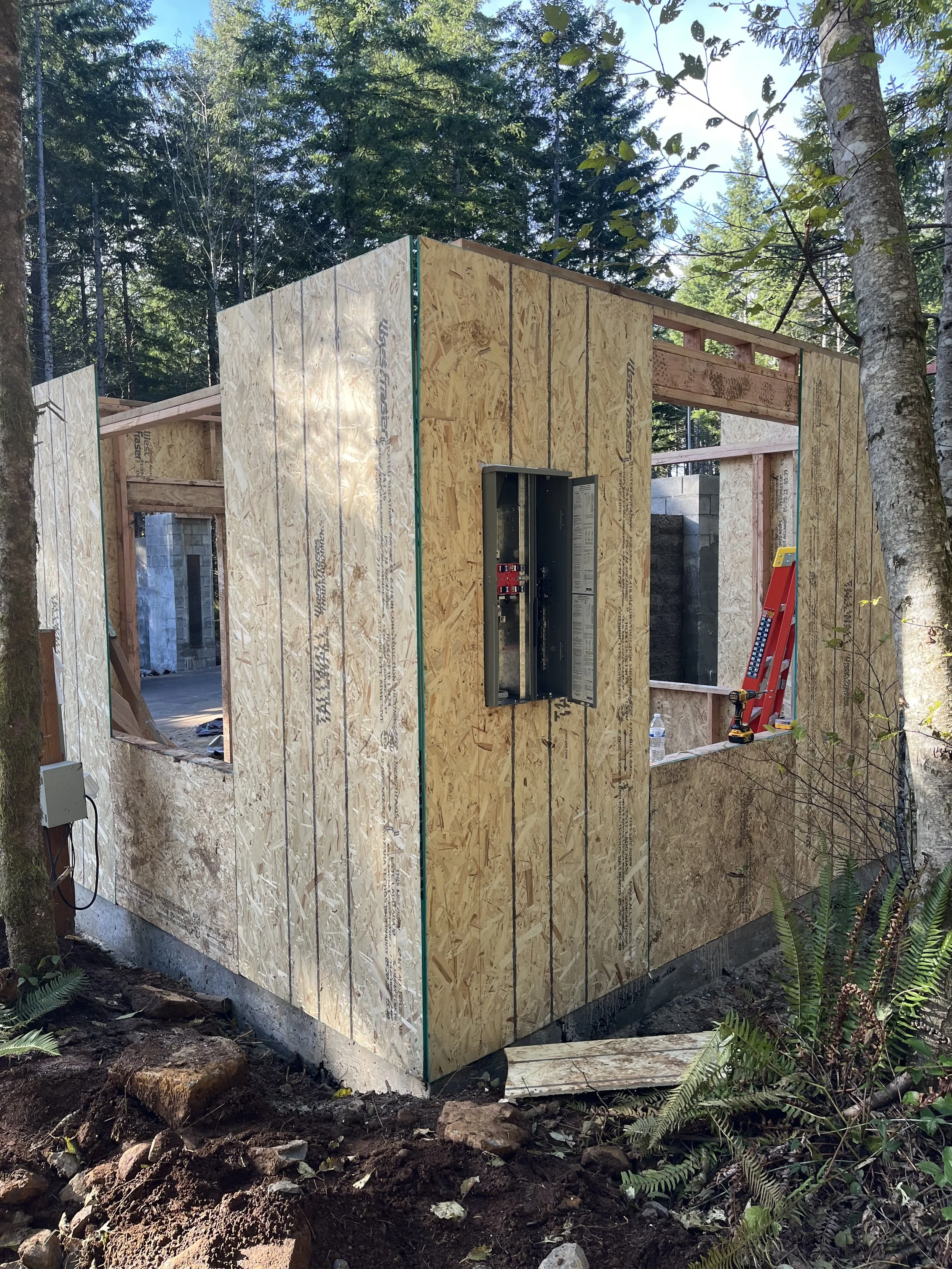 New construction wood framed wall with electrical wires installed