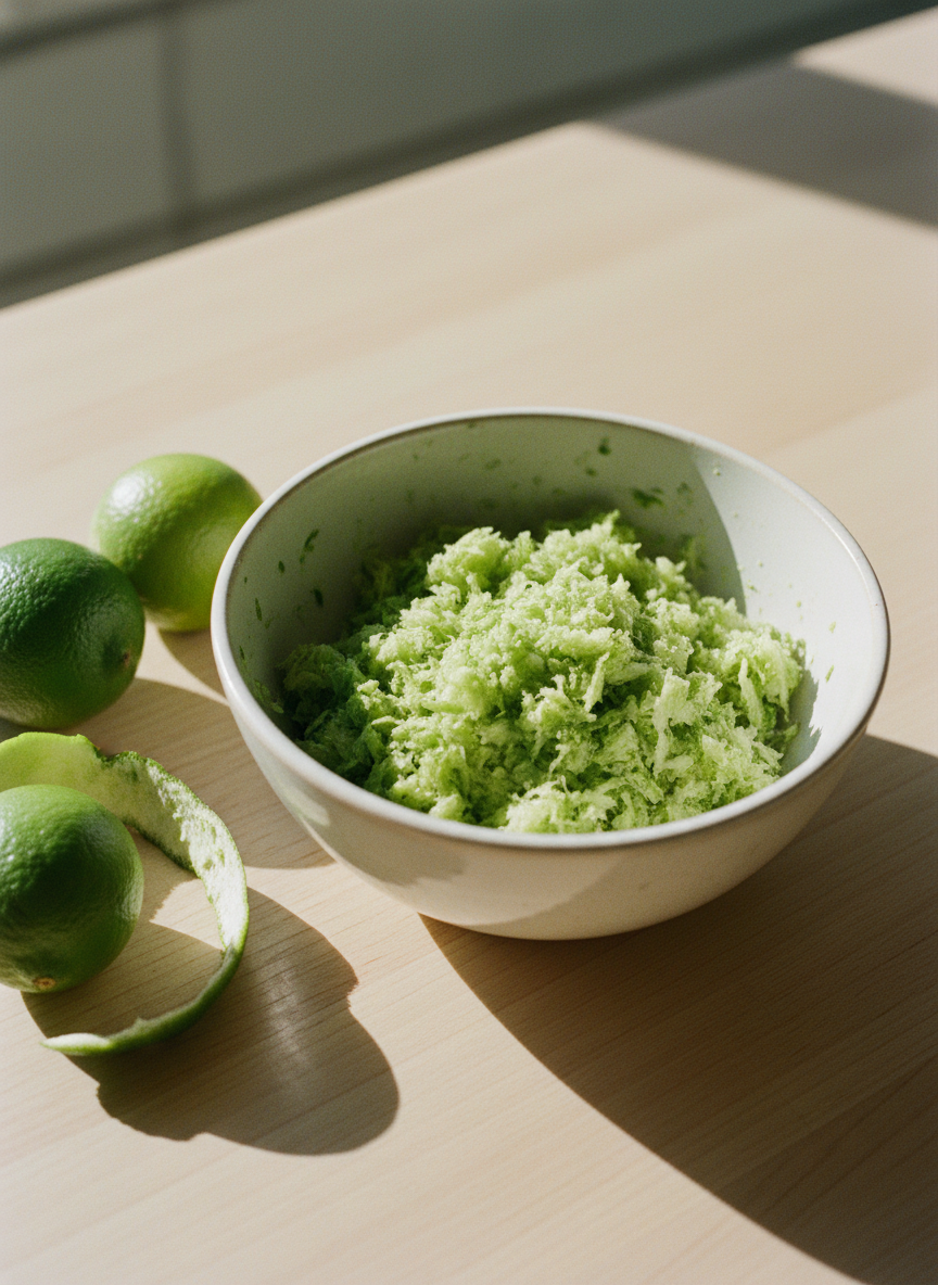 Bowl of leftover lime flesh and peel set aside for repurposing
