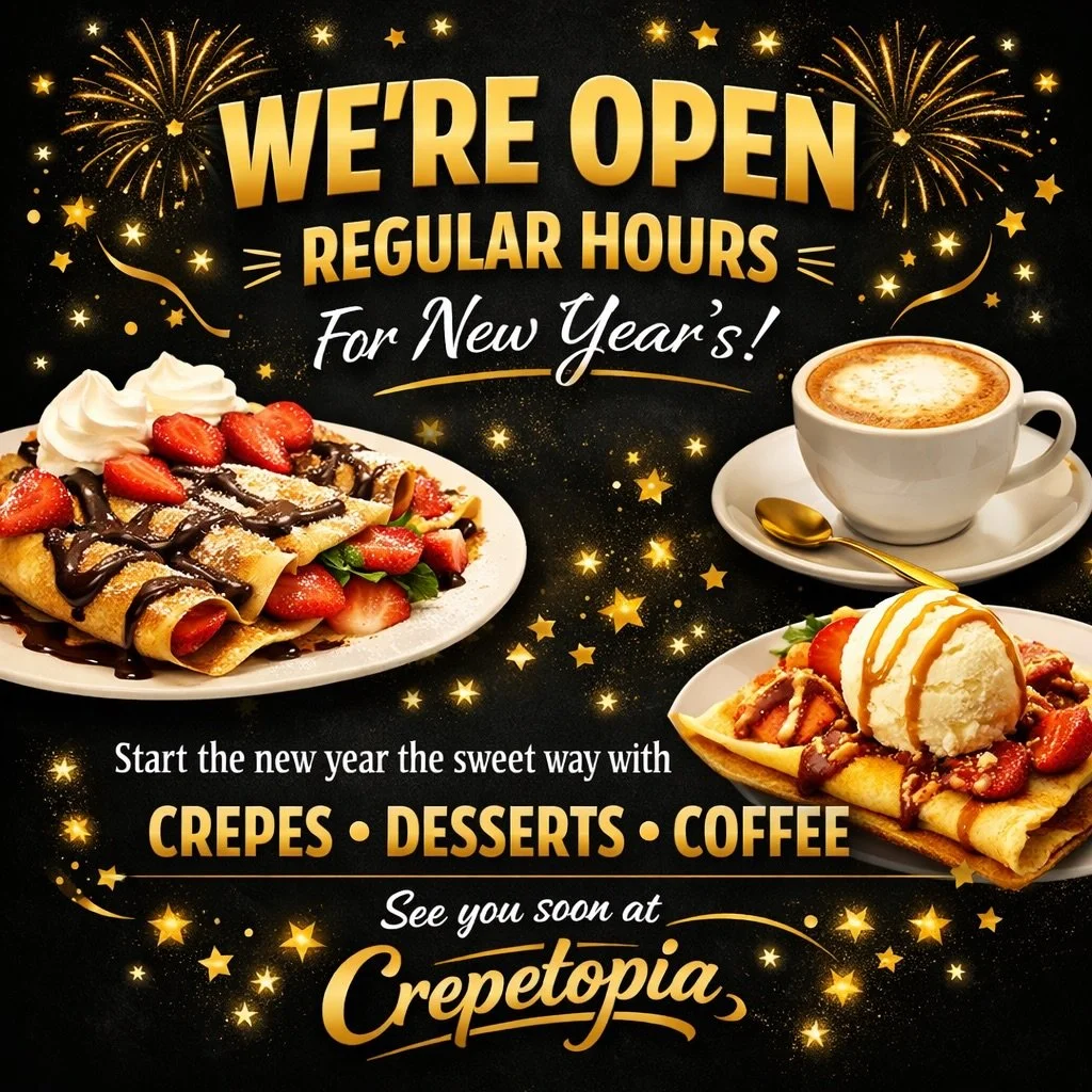 New year, same obsession 😍
✨ OPEN REGULAR HOURS ✨
Come celebrate the sweet way at Crepetopia 🍓☕️