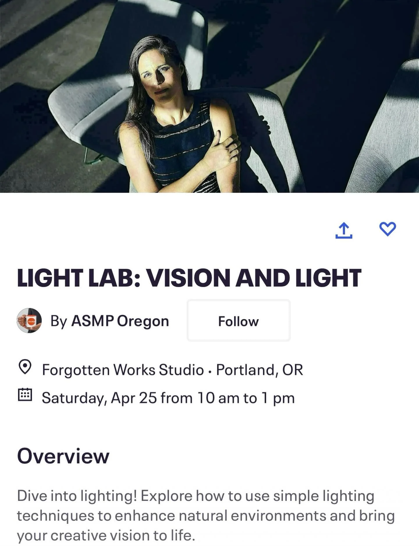 APRIL 25th- Join ASMP Oregon at Forgotten Works Studio for Light Lab: with instructors Christopher Onstott and Jay Fram. Ticket link in comments. 

Dive into lighting! Explore how to use simple lighting techniques to enhance natural environments and 