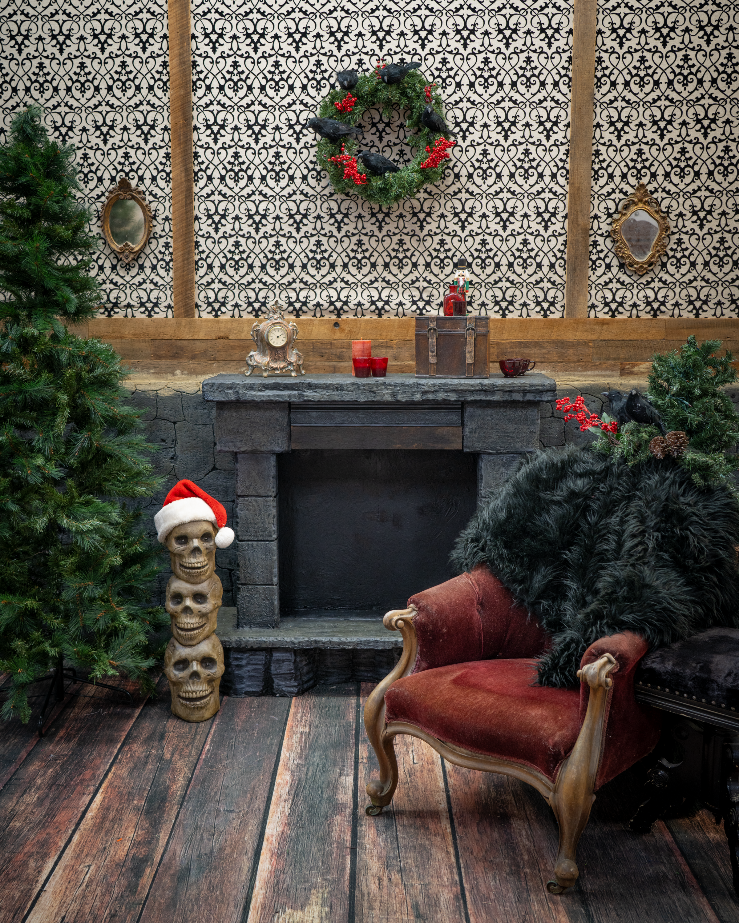 Rustic fireplace set at Forgotten Works Studio