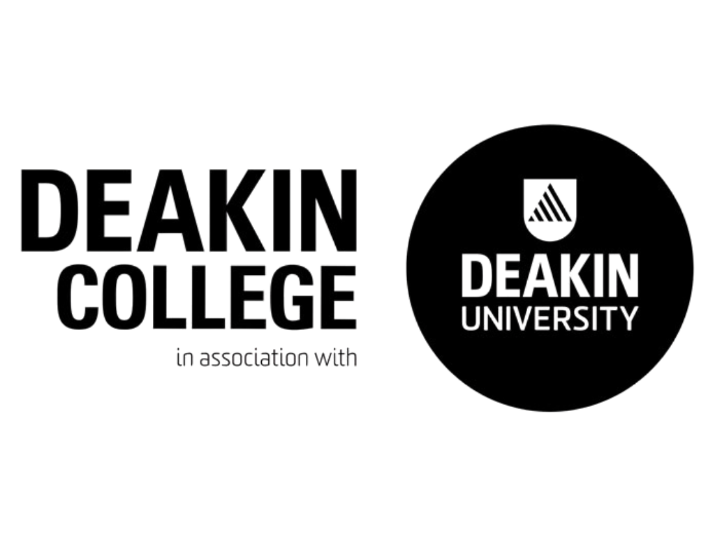 Deakin College and Deakin University logos, with the text 'in association with'.