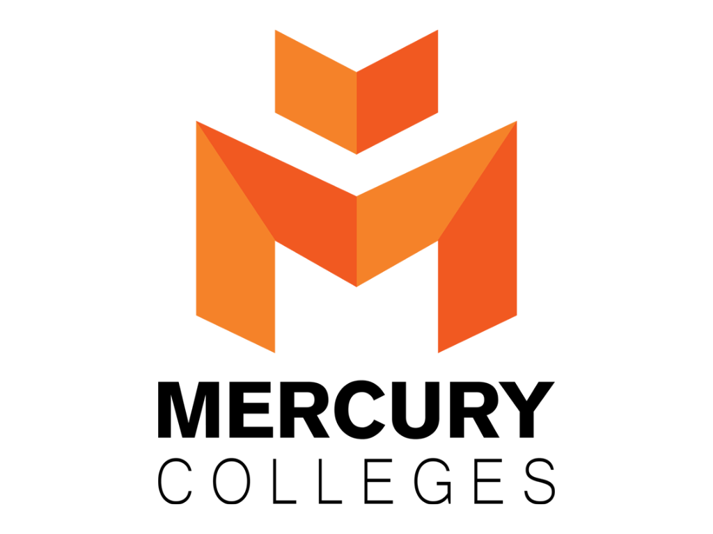 Mercury Colleges logo with an abstract geometric orange letter M above the name.