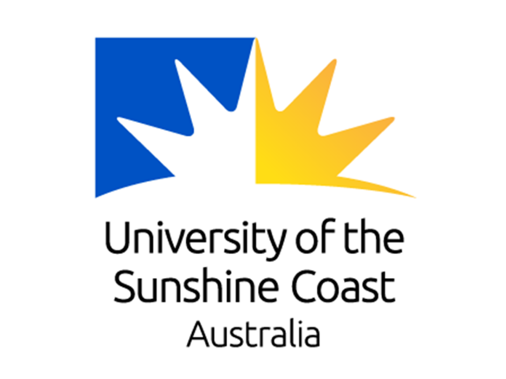 Logo of the University of the Sunshine Coast, Australia, featuring a stylized sun with a blue and yellow color scheme.