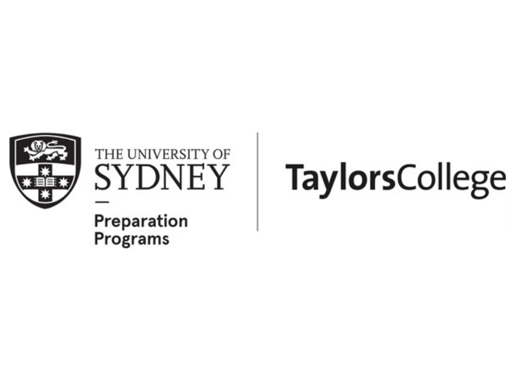 Logo of The University of Sydney Preparation Programs and Taylors College in black and white.