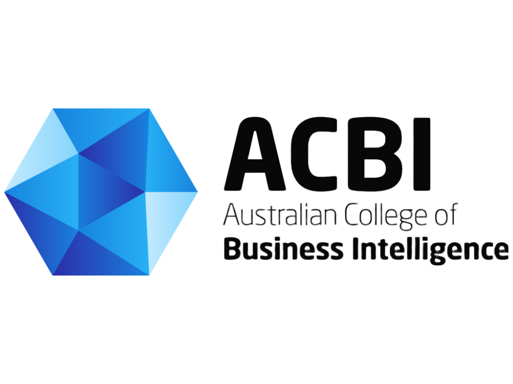 Logo of the Australian College of Business Intelligence with a blue geometric shape and black and gray text