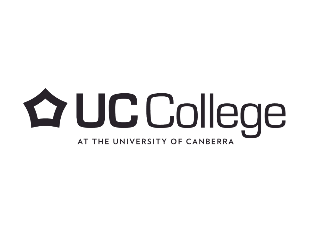 Logo of UC College at the University of Canberra in black and white.