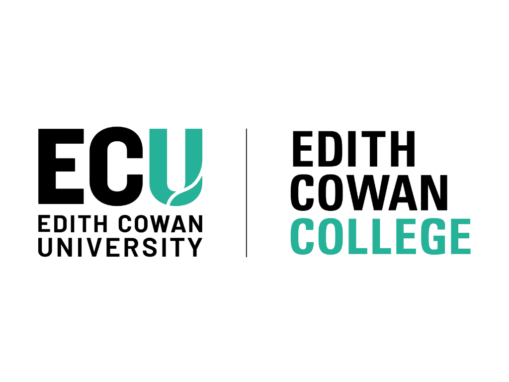 Logo of Edith Cowan College with text and graphic elements in black and teal colors.