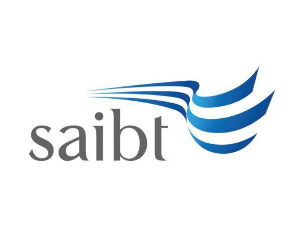 SAIBT logo with stylized blue birds flying to the right.