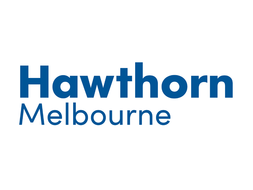 Hawthorn Melbourne logo in blue text on a white background.