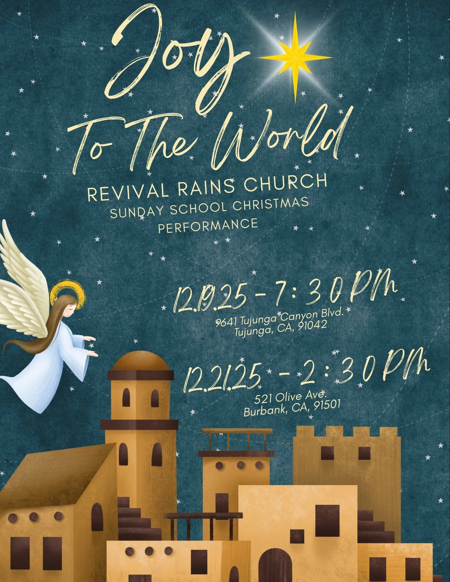 Celebrate the season with us at Revival Rains Church! Bring your friends and family as we rejoice in the birth of our Savior and share the timeless story of God&rsquo;s love for the world. 

📅 Two Special Performances:
🎶 Dec 19, 2025 &ndash; 7:30 P