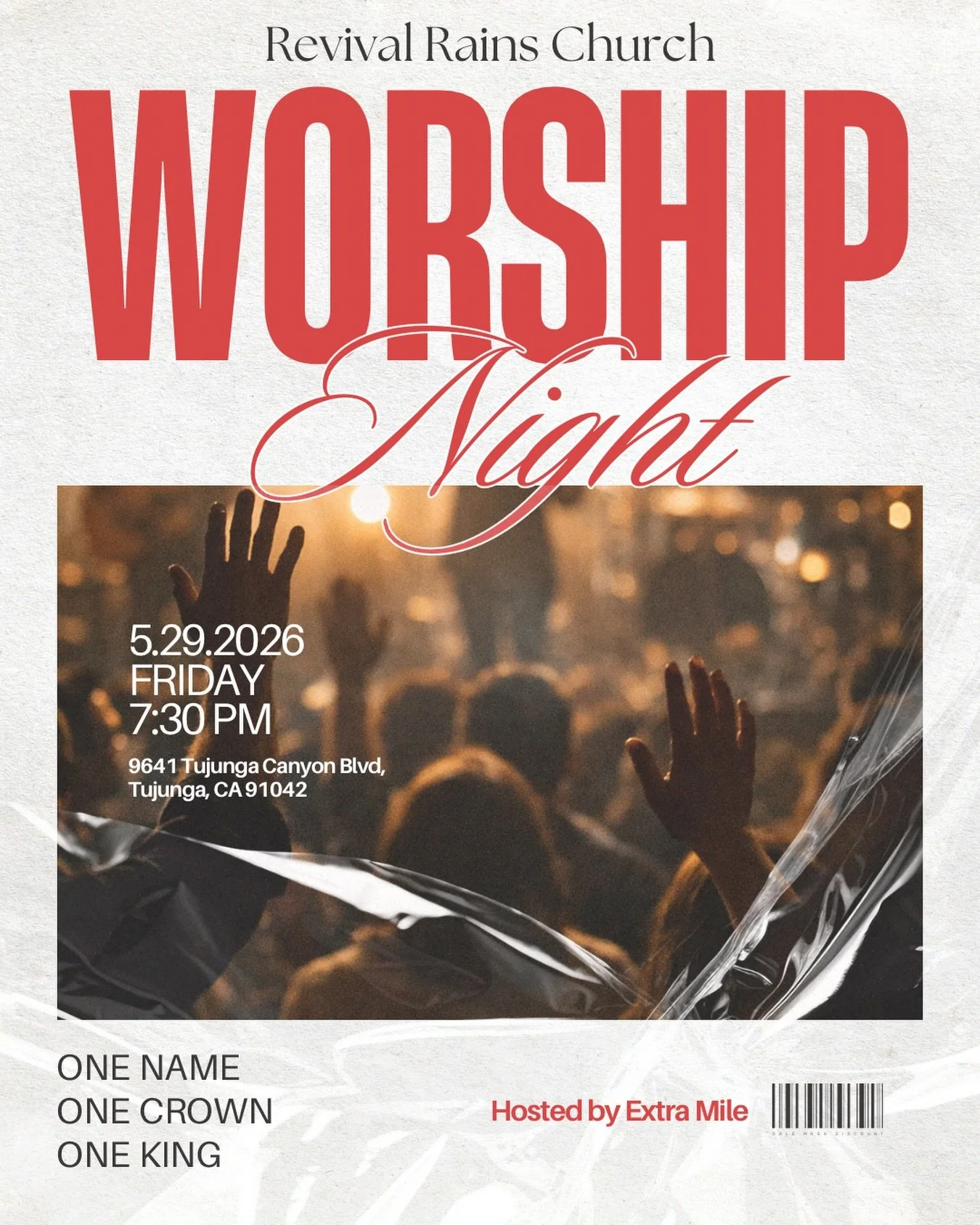 &ldquo;Yet a time is coming and has now come when the true worshipers will worship the Father in the Spirit and in truth&hellip;&rdquo; &mdash; John 4:23 

Join us for a night of worship, prayer, and encountering the presence of God together.
One Nam