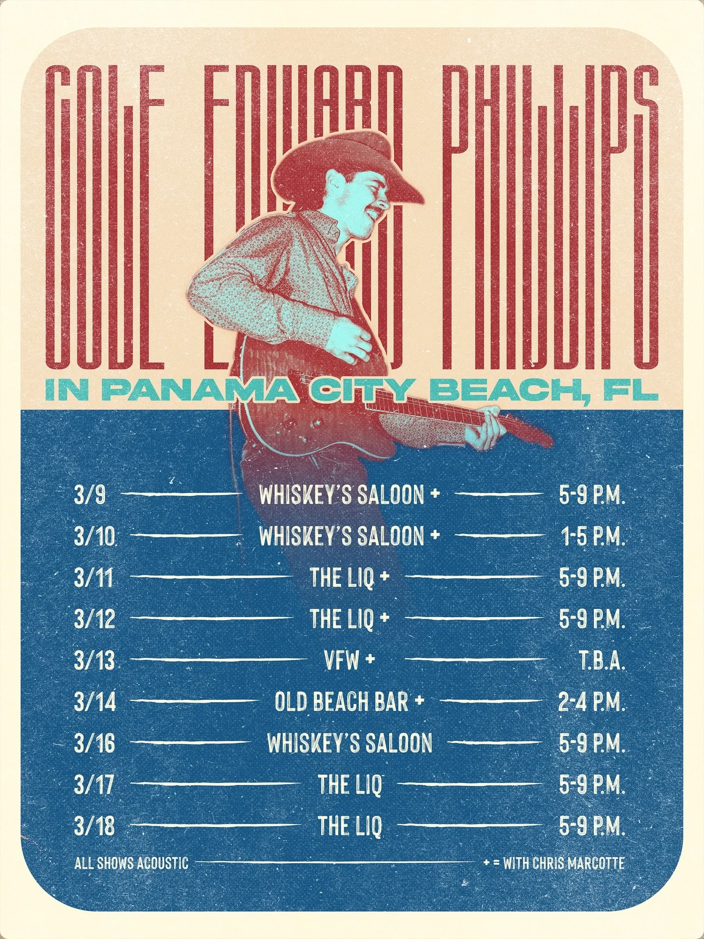 PANAMA CITY BEACH 🏖️ NEXT WEEK WITH MY BROTHER CHRIS MARCOTTE 🎸 

See ya there spring breakers, come day drink and get rowdy with us 🤘🏼🌊