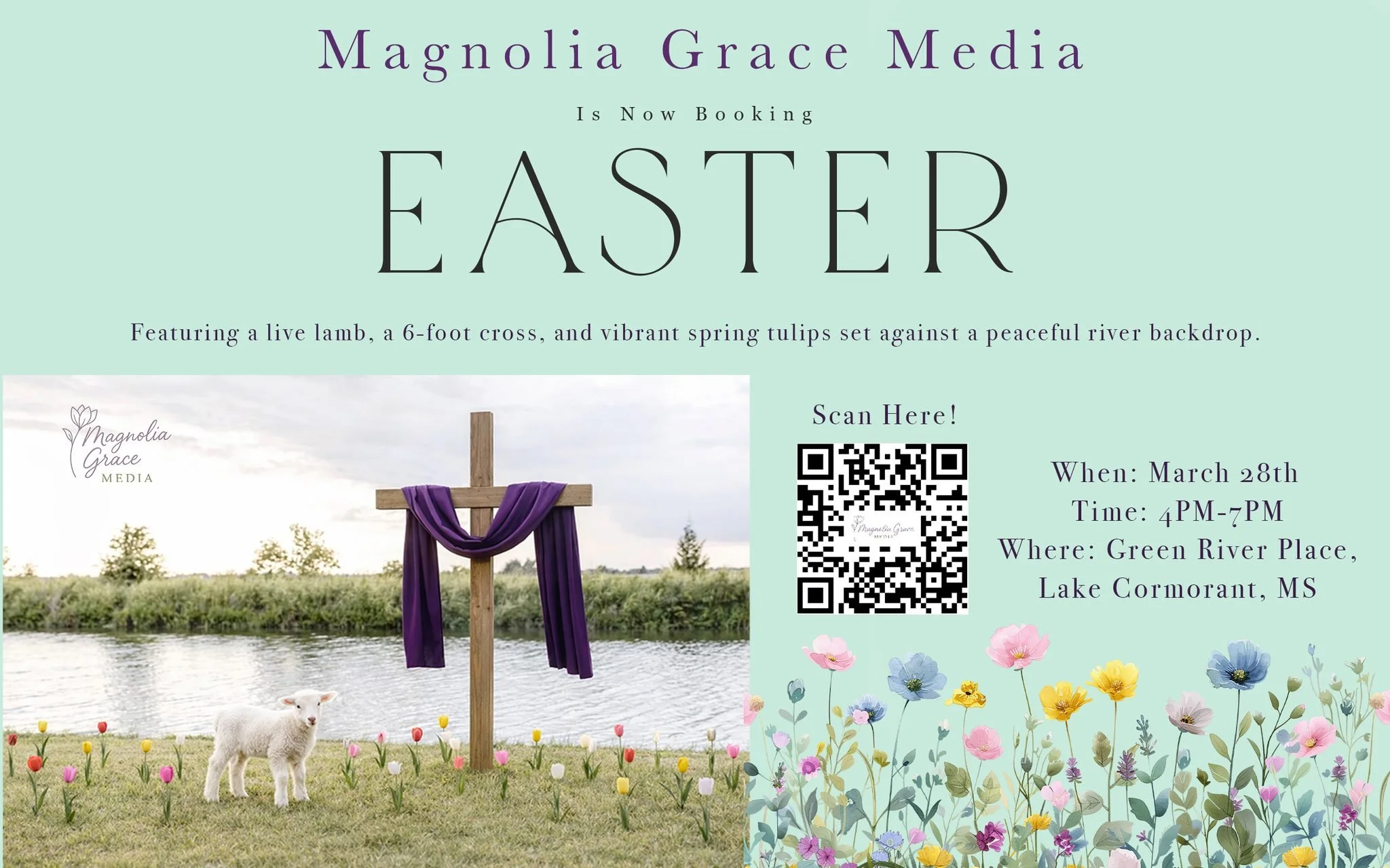 🌷 He Is Risen &ndash; Easter Mini Sessions 🌷

Join us for a beautiful, faith-centered Easter experience featuring:
&bull; Fresh spring tulips
&bull; A live lamb
&bull; A timeless cross set

These sessions are designed to capture the meaning of East