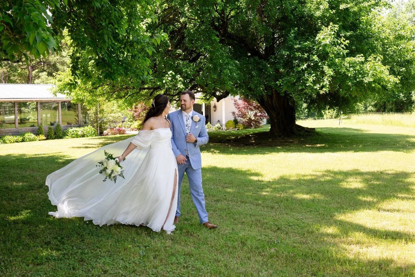 There is something about a bride in motion under a canopy of trees that stops time.

Her dress catching the air with every step, him looking at her like she hung the moon. This is exactly why I do what I do. Two people walking into forever together, 