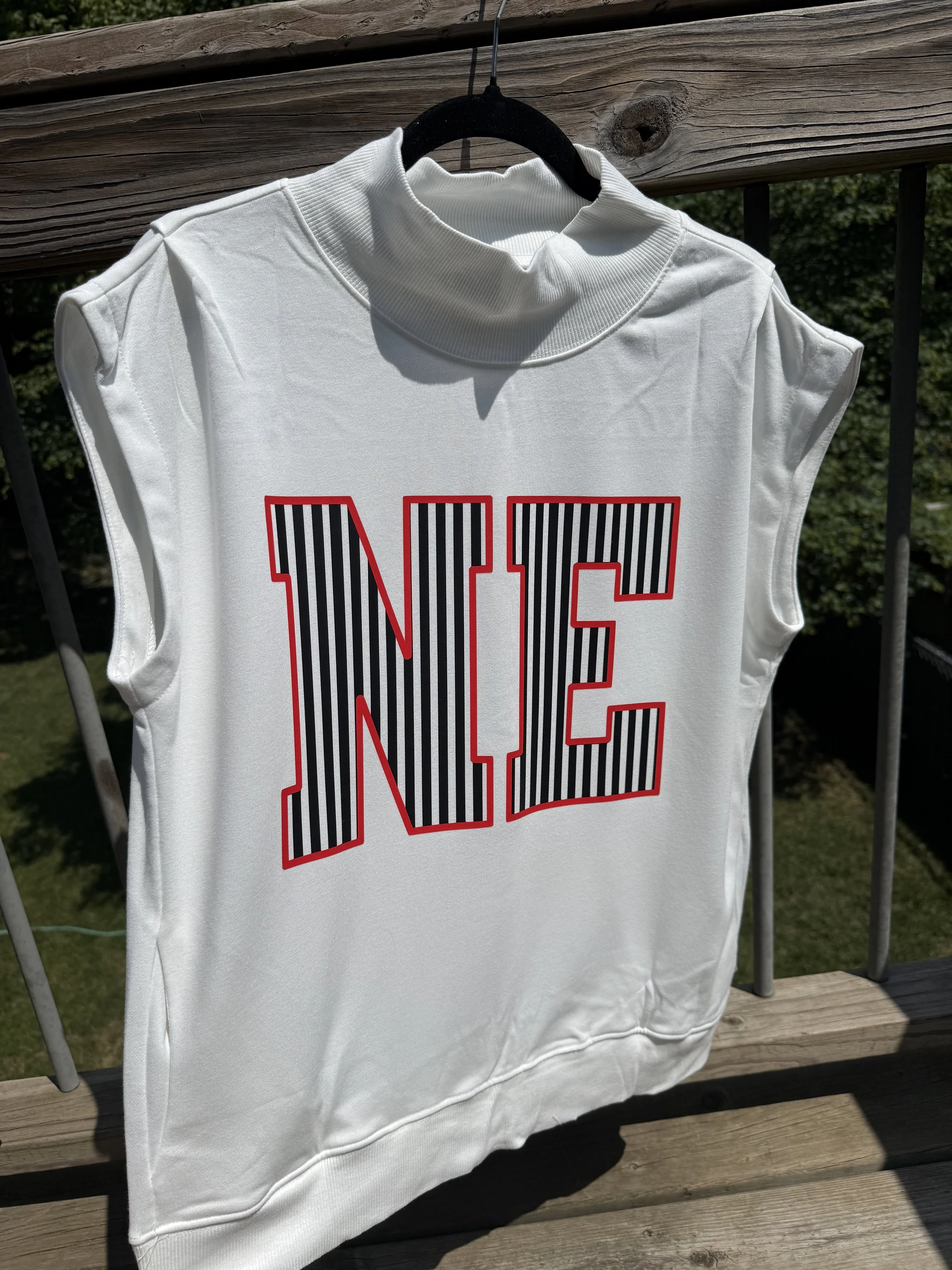 NE Stripes Oversized White Mockneck