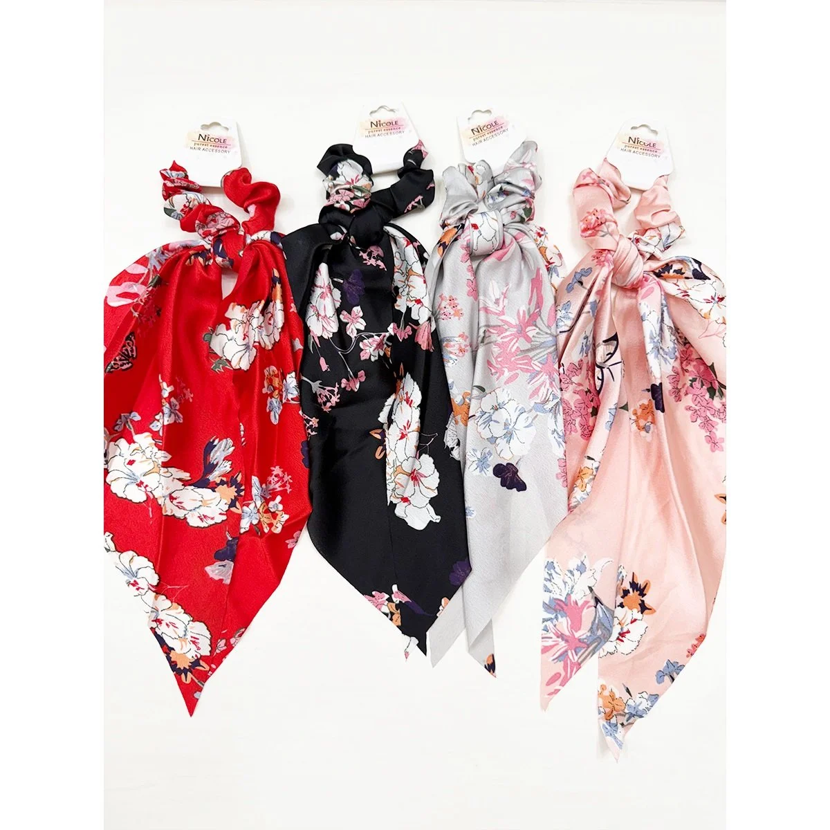 Satin Elegant Floral Long Tail Hair Scrunchie