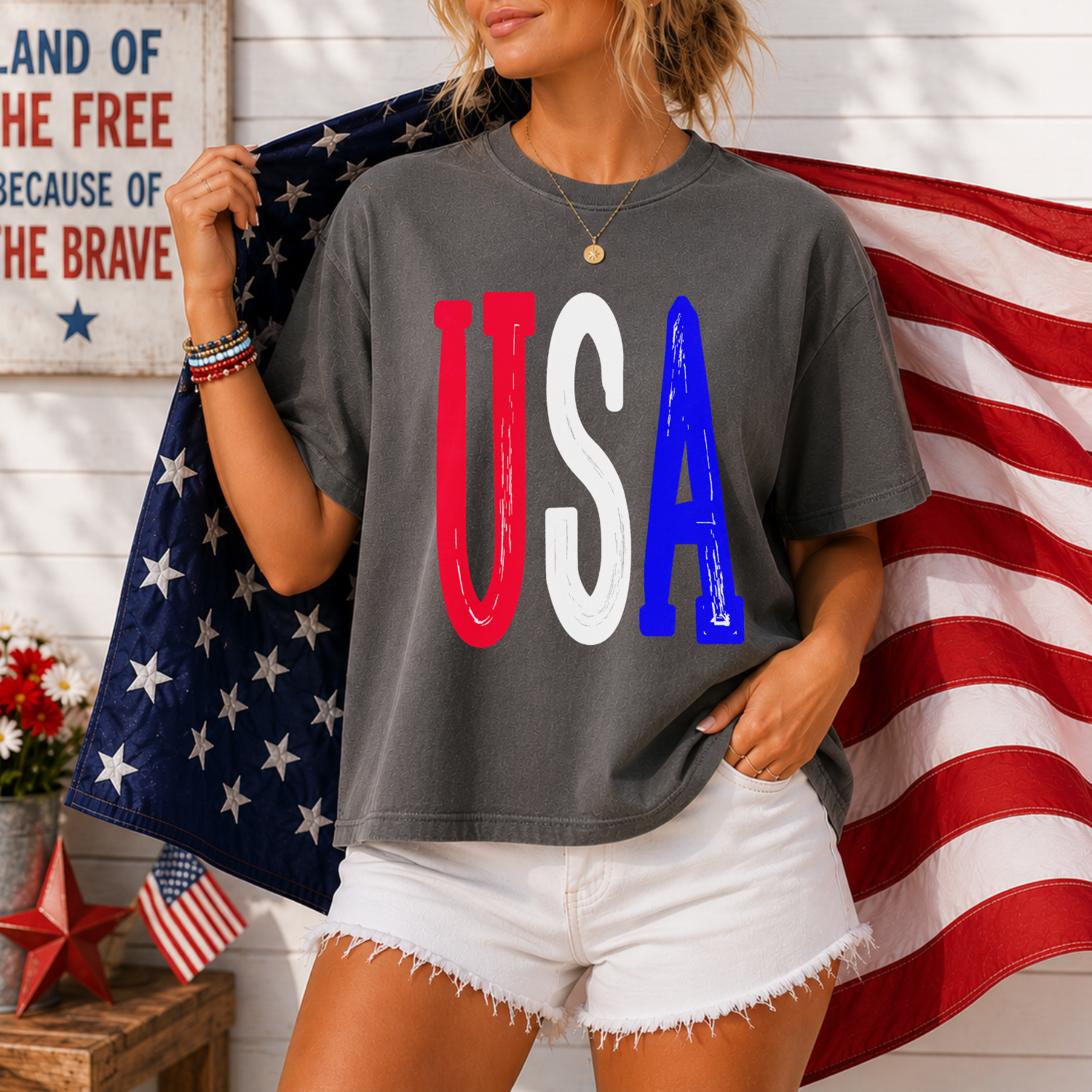 USA Distressed Patriotic | Sunday Crop Tee
