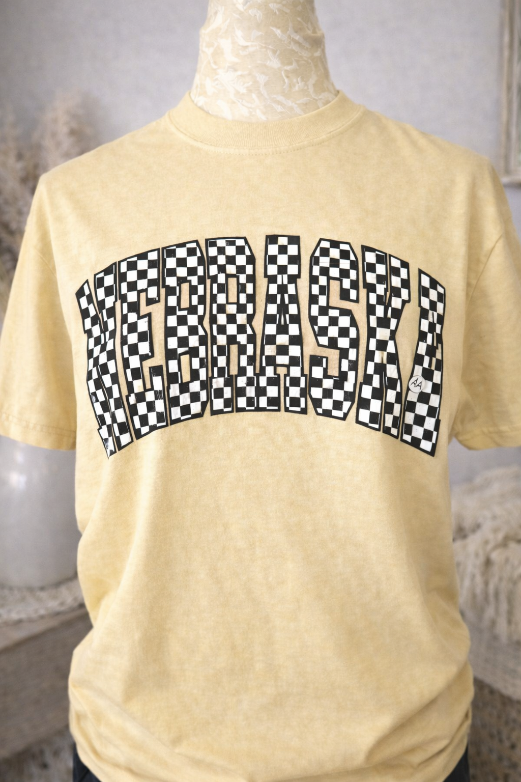 Nebraska T-shirt with checkerboard design.png