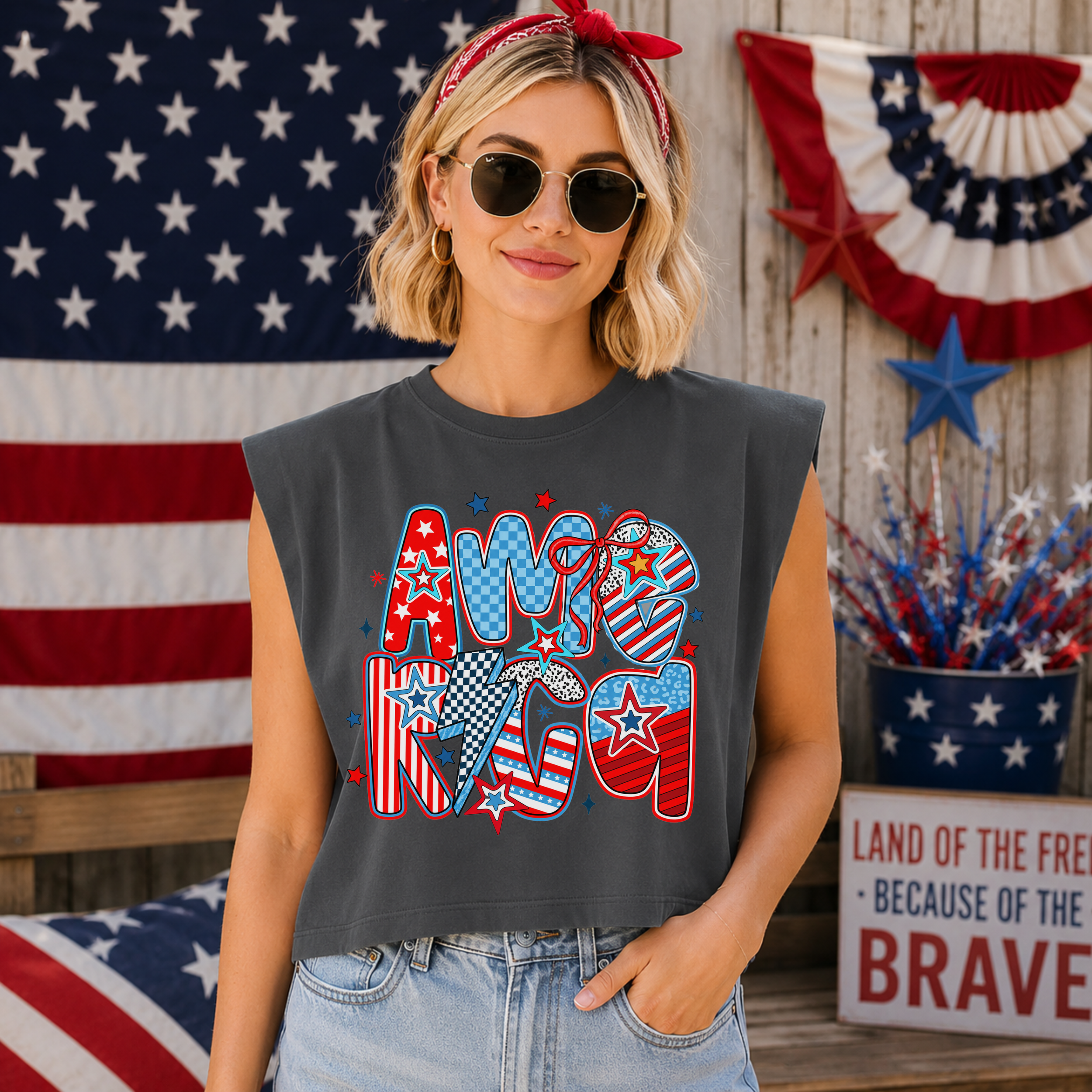 America Mixed Pattern | Muscle Tank